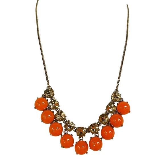 J. Crew Orange Bauble Rhinestone Jewel Statement Necklace - Picture 1 of 4